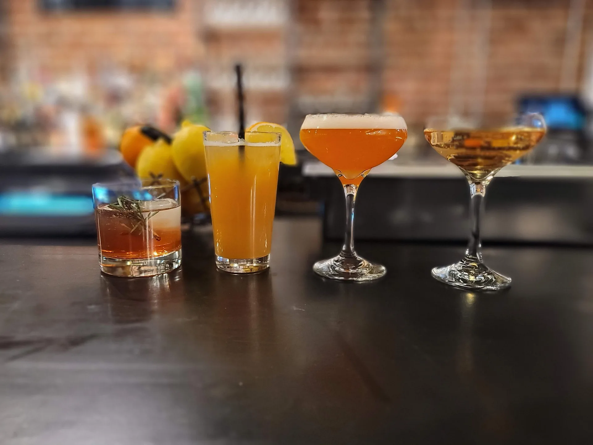 A lineup of craft cocktails
